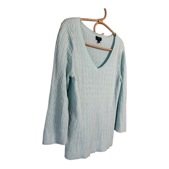 Talbots Sweater Powder Blue V-Neck Cable Knit Pima Pullover Cotton 3/4 Sleeve L - Picture 12 of 13